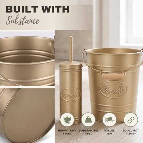 Autumn Alley Rustic Farmhouse Bathroom Trash Can and Toilet Brush Set - Rustic Bathroom Accessories for Charming Bathroom Décor, Antique Gold, 2 Gal. Capacity - color: Antique Gold