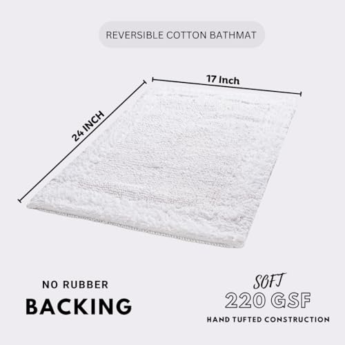 Savi Home Bath Mat Rug 17"x24" White, 100% Pure Cotton, Super Soft Bath Rugs, Plush & Absorbent, Hand Tufted Heavy Weight Construction, Full Reversible Step Out Rugs - color: White, size: 1'5" x 2' (Rectangular)