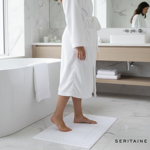 Turkish Cotton Bath Mat Set of 2-100% Turkish Cotton 21x34 inch Bathroom Floor Towel Mat (Not Rug) - Absorbent 900 GSM Hotel Spa Quality Floor Towels - Machine Washable Quick Dry - color: White (Hera Design)