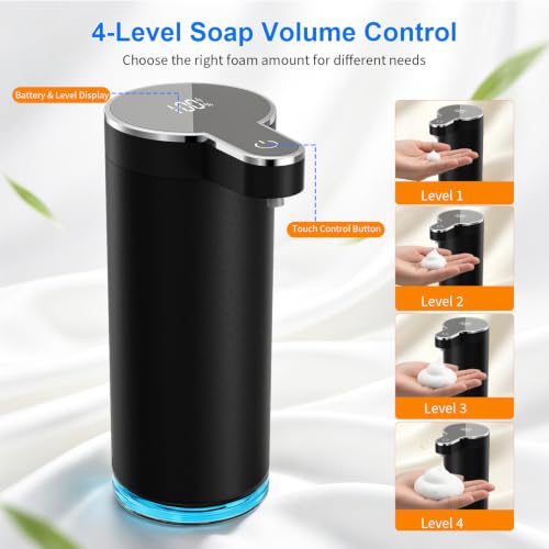 Automatic Foaming Soap Dispenser,Touchless Foam Soap Dispenser,12oz Rechargeabled Wall Mounted Smart for Bathroom and Kitchen Dish Soap,Easy for Toddlers（Black - color: St-01 Foam Black