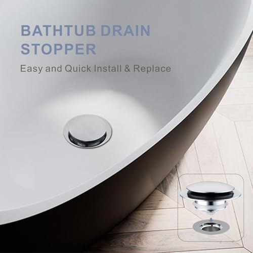 Chrome Plated Universal Tub Dain Stopper, Hidrop Pop Up Bath Drain Tip Toe Bathtub Drain Stopper,Conversion Kit Assembly, Replaces Lift and Turn, Tip-Toe and Trip Lever drains for Tub, EZ Install - color: Chrome