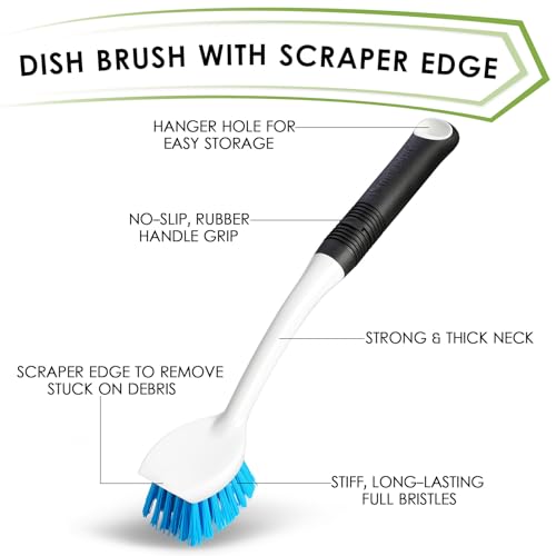 MOSOLAN Dish Brush Set of 3 with Water Bottle Brush, Dish Scrub Brush and Scrubber Brush, Long Handle Kitchen Scrub Brushes for Dishes, Bottles, Cups, Pots, Pans and Sinks, Round Head - style: Round Head