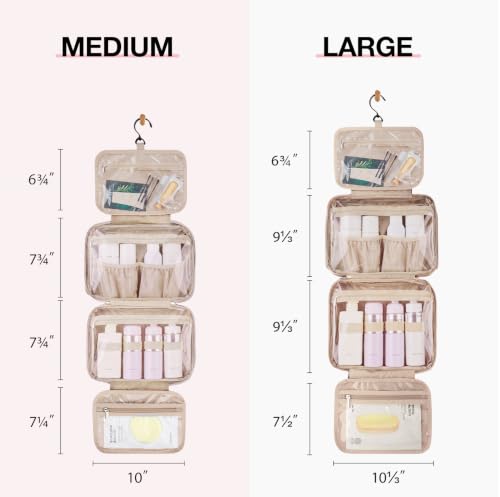 BAGSMART Toiletry Bag Hanging Travel Makeup Organizer with TSA Approved Transparent Cosmetic Bag Makeup Bag for Full Sized Toiletries, Medium-Grey - color: Grey, size: Medium