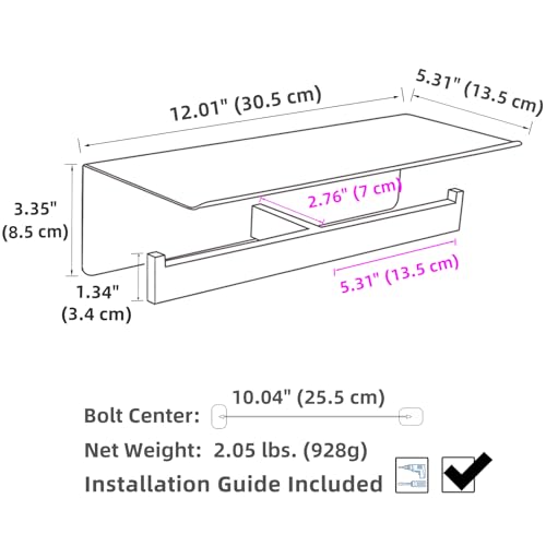 APLusee Gunmetal Gray Double Toilet Paper Holder with Shelf, 304 Stainless Steel Bathroom Tissue Roll Holder, Wall Mounted Paper Dispenser for Bathroom Kitchen, Fits Mega Rolls - color: Gun Gray, size: Double Rod