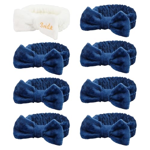 Semato Bachelorette Party Favor Set - Bride & Bridesmaid Spa Headbands (1 Bride + 7 Navy Blue) - color: 1 bride+ 7 navy blue