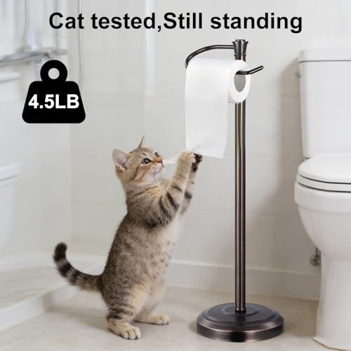 Bronze Toilet Paper Holder Free Standing, 25" H 304 Stainless Steel Toilet Paper Stand for Bathroom，Weighted Base Floor Tissue Roll Holder,Toilet Roll Stand - color: Bronze