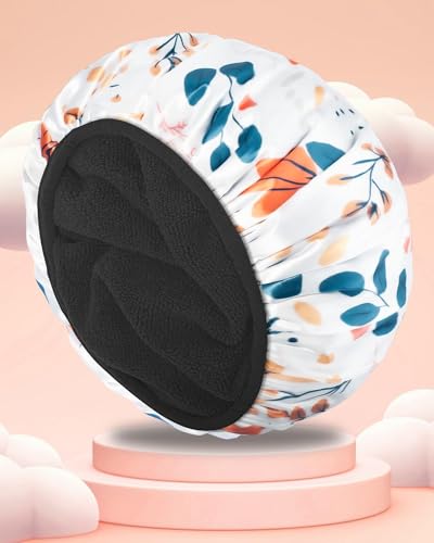 Aquior Shower Caps, Terry Lined Shower Cap for Women, Reusable Shower Cap, Triple Layer Waterproof Bath Cap, Extra Large for Women Long Hair