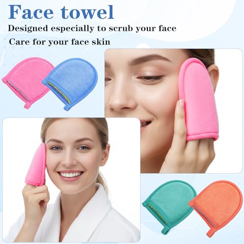 4 PCS Exfoliating Gloves, Exfoliating Facial Scrubber Mitt Facial Scrub Mitts Deep Exfoliatings Gloves for Face and Body Mitt Cleaning Mitten, Deep Face Cleaning Polishing Glove for Women Bath Shower