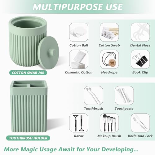 XLHOMO Resin Light Green Bathroom Accessories Set 5 Pcs, Lotion Soap Dispenser, Toothbrush Holder, Bathroom Tumbler, Qtip Holder and Vanity Tray, Bathroom Countertop Organizer Set for Modern Apartment - color: Green, size: Resin Bath Set