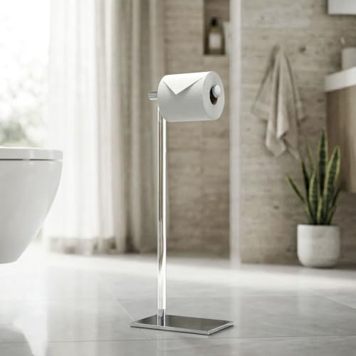 Gatco 1331C Modern Rectangle Base Freestanding Toilet Paper Holder, Chrome/Acrylic, Weighted Base Bathroom Tissue Stand 22.25" - color: Chrome/Acrylic, 22.25"h