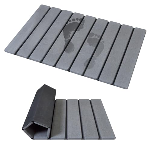 Super Anti-Slip Strong Absorbent Diatomite Pad, Stone Bath Mat 23.6 x 15.5 inches Quick-Dry Pad, Foldable and Easy to Store Bathroom Stone Bath Mat, Suitable for Bathroom, Easy to Clean (Gray) - color: Gray