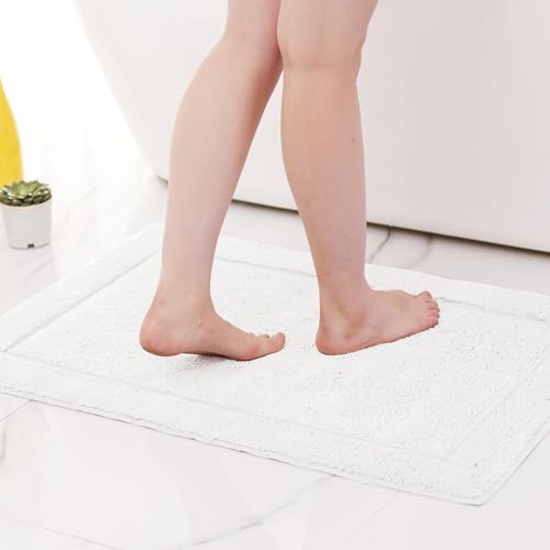 voyzz home Set of 2, Cotton Bathroom Bath Mat Rug White, 20" x32 INCH, Extra Soft, Non-Slip, Super Water Absorbent and Machine Washable for Bathroom, Floor, Tub & Shower - color: Plain White Set of 2 20x32