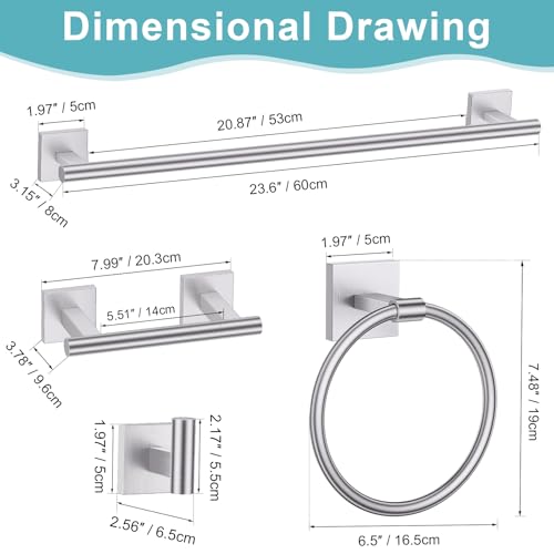 Brushed Nickel Bathroom Hardware Towel Bar Set, 5 Pieces Double Dase Toilet Paper Holder Towel Holder Set, 23.6 Inch Stainless Steel Towel Rack for Bathroom Wall Mount - color: Brushed Nickel, size: 5pieces B