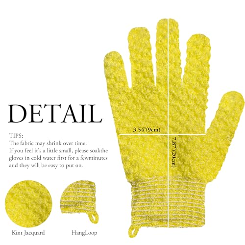 Exfoliating Bath Gloves 2 Pairs - Heavy Texture Body Scrub Gloves for Shower, Spa, Massage and Body Scrubs, Dead Skin Remover, Washing Gloves with Hanging Loop(Yellow) - color: Yellow