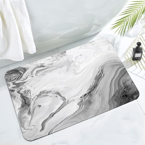 MitoVilla Grey Marble Bathroom Rug, Modern Abstract Non Slip, Absorbent Shower Floor Mat, Washable Carpet Floor Mat, 17" x 24" - color: Marble04 - Grey, size: 17" x 24"
