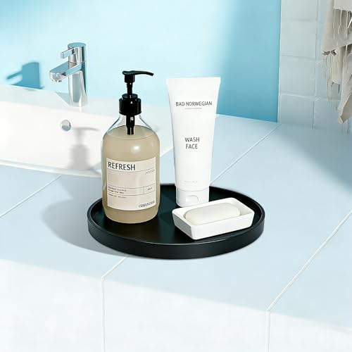 1 Pack 8" Bathroom and Vanity Tray, ABS Bathroom Counter Organizer, Coffee Table Decor for Perfume, Candles, Keys &More. Kitchen Countertop Organizer, Decorative Tray Soap Holder, Black - color: Black, size: 8"