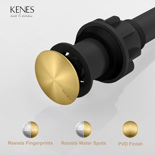 KENES Bathroom Vessel Sink Pop Up Drain Without Overflow Assembly, Lavatory Vanity Sink Drain Stopper, Anti-Clogging Drain Strainer, Brushed Gold, KE-P300A-4 - color: Brushed Gold, size: Big Pop up Cap (Without Overflow)