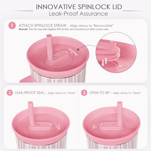 SANDJEST Stripe Stainless Steel Locking Lid Silicone Straw Tumbler with Handle 40oz, Insulated Stainless Steel Travel Cup for Women Girls Friends, Gift Idea for Birthday Summer Vacation (Pink) - color: Pink Stripes