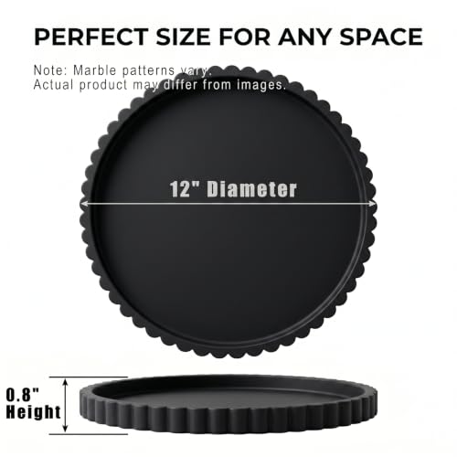 Round Silicone Vanity Tray Matte Black 12 Inch Scalloped Organizer | Decorative Tray for Bathroom Counter, Perfume Candle Soap Makeup Vanity Centerpiece Dresser Living Room Decor-12 x 12 x 0.8" - size: 12"