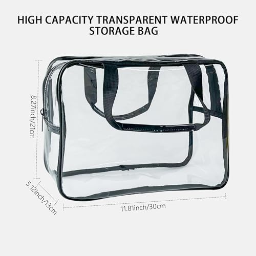 PVC Clear Pure Color Transparent Large Zipper Cosmetic Pouch Travel Makeup Cosmetic Bag with Handle for Travel Bathroom Toiletry Organizer (Clear+Black Handle) - color: Clear+Black Handle