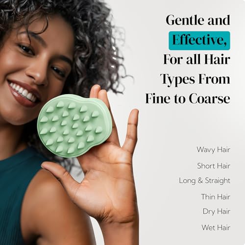 HEETA Scalp Massager Shampoo Brush 2 Pack, Soft Silicone Bristles to Remove Dandruff, Waterproof Scrubber for Wet Dry Hair, Suitable for Men & Women (Light Beige&Green) - color: Light Beige & Green