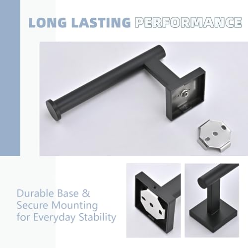 Matte Black Toilet Paper Holder Wall Mount with 2 Towel Hooks, 3 Piece Bathroom Hardware Set, SUS304 Stainless Steel Roll Holder and Robe Hooks for Bathroom, RV, Kitchen - color: Matte Black