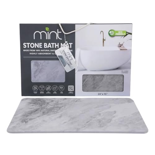 J&V TEXTILES Marble 24x15 Stone Bath Mat Diatomaceous Earth Shower Mat Non-Slip Super Absorbent Diatomite for Bathroom Floor Quick-Drying Easy to Clean (Gray Marble) - color: Gray Marble