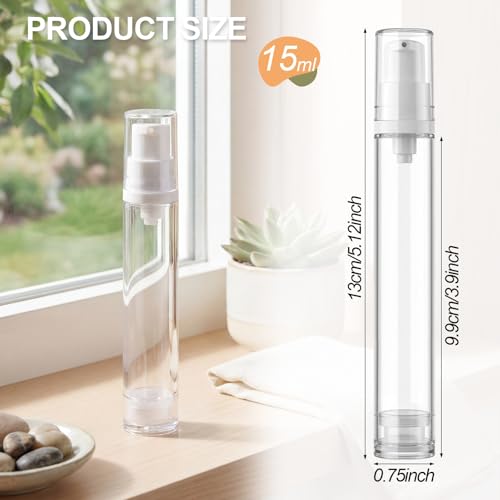 Zhehao 60 Pcs 15 ml Airless Pump Bottle Refillable Plastic Airless Vacuum Dispenser Travel Size Clear Cosmetic Sample Vial Container Jars for Lotion Cream Foundation Liquid Toiletries - size: 15 ml