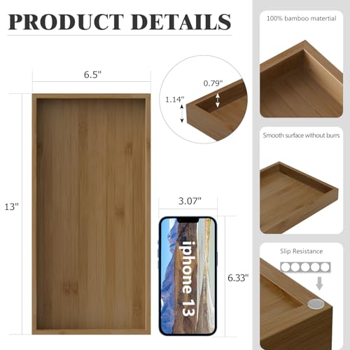 ZHWS Bathroom Vanity Tray for Countertop Perfume Makeup Jewelry Candle Decor, Kitchen Tray for Soap Dispenser Spice Salt, Large Tray for Toilet Tank Paper, Serving Nightstand Brown 13”x6.5” - color: Brown, size: 13" x 6.5" x 1.1"