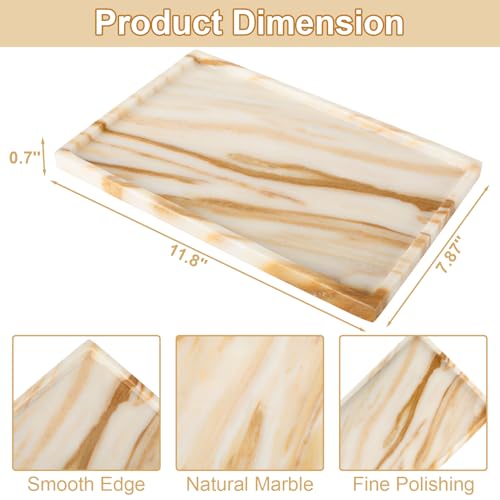 100% Natural Marble Vanity Tray - Real Stone Storage Organizer for Bathroom/Kitchen/Vanity/Dresser, Countertop Tray for Perfume, Jewelry, Home Decor, 11.8 x 7.8 x 0.7 Inch - color: Calacatta Glod