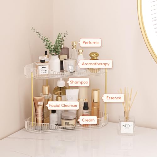 Lifewit 2-Tier Corner Bathroom Counter Organizer, Plastic Makeup Skincare Organizers Storage Countertop, Large Sink Cosmetic Perfume Shelf for Bedroom, Dresser, Kitchen, Vanity, Clear, 25 cm/10inch(H) - color: Clear, size: 2 Tier