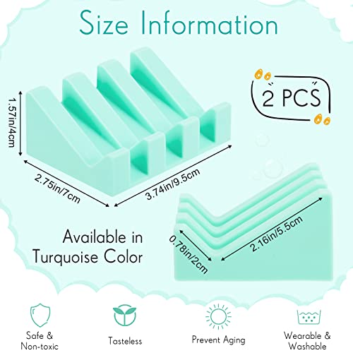Cunhill 2 Pieces Silicone Soap Dish Self Draining Soap Dish Shower Waterfall Bar Soap Holder Tray with Drain Soap Saver for Kitchen Bathroom Accessories (Turquoise) - color: Turquoise