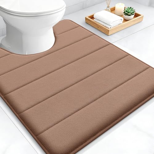 OLANLY Memory Foam Toilet Rugs U Shaped 24x20, Super Soft Absorbent Contour Bath Rugs, Quick Dry, Machine Washable Toilet Mat, Bathmat Floor Carpet, Bathroom Home Decor Accessories, Mocha - color: Mocha, size: 24" X 20" Contour Rug