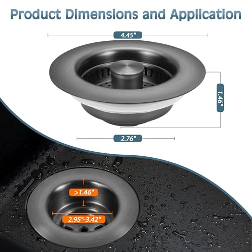 Kitchen Sink Drain Strainer 3 in 1, 304 Stainless Steel Pop Up Sink Stopper, Anti-Clogging Sink Drain Strainer for US Standard Kitchen Drain (Gunmetal Gray) - color: Gunmetal Gray, size: 1 Pack
