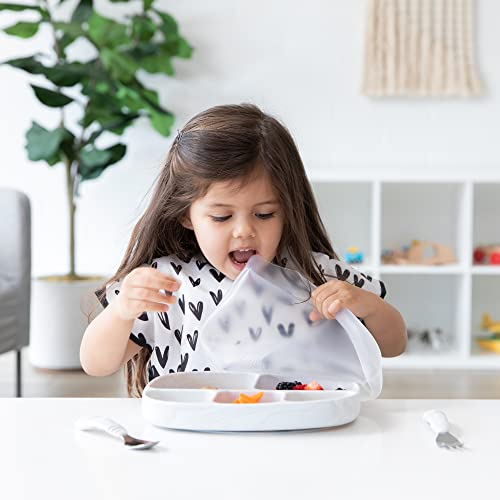Bumkins Toddler and Baby Suction Plate, Divided Grip Dish Cover for Babies and Kids, Baby Led Weaning, Feeding Supplies, Store and Label Leftovers, Food Prep Portions, Fits Bumkins Large Tray - color: A2 Lg GD Lid