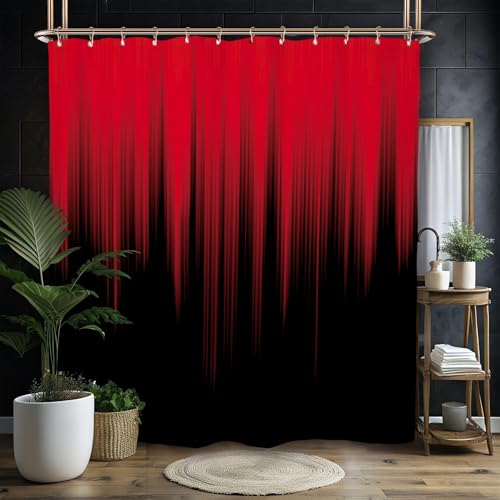 Miyotaa Black Red Modern Shower Curtain Set 60Wx71H Inches Elagant Adult Men Gothic Cool Simple Contemporary Polyester Waterproof Bathroom Curtain with 12 Hooks - color: Black Red Modern, size: 60"W x 71"L (Pack of 1)