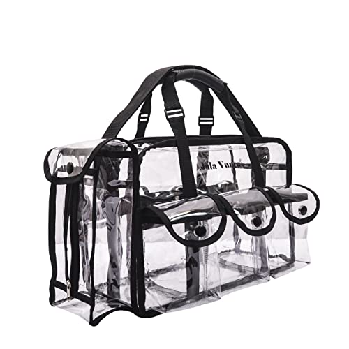 Professional Clear PVC Makeup Kits Organizer Make up Set Bag MUA Carry All Artist Transparent Vinyl Travel Cosmetic Bag with 6 External Pockets & Tissue Holder