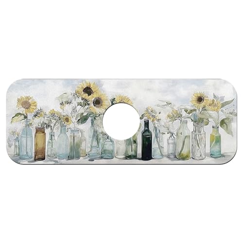 Faucet Fast Absorbent Pad - Sunflower In Vintage Glass Bottles , Suitable For Kitchen, Bathroom, Island And Other Scenes - color: Sunflower in Vintage Glass Bottles