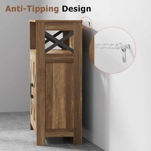 Homhedy Farmhouse Bathroom Storage Cabinet with 2 Doors, Toilet Paper Cabinet with Adjustable Shelf, Small Bathroom Cabinet for Kitchen/Laundry/Living Room, 11.8 x 23.6 x 31.5 Inches, Rustic Walnut - color: Rustic Walnut