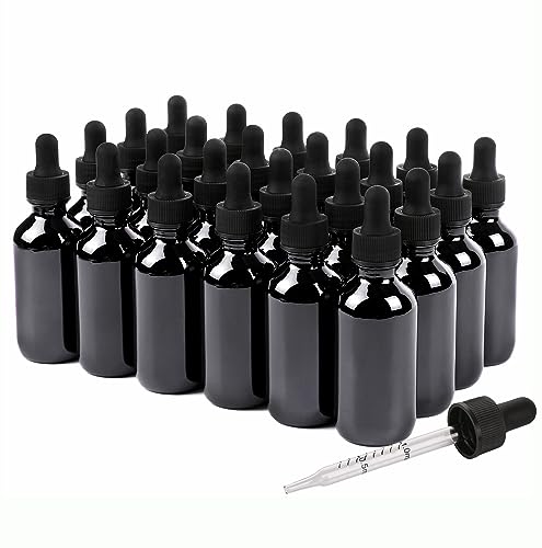 NOOEEISS 2oz Glass Dropper Bottle,Preety Texture Tincture Bottles with Precise Scales Eye Droppe,for All Kinds Of Mixed Liquids,Leak-Proof Design for Easy Travel (Black-24Pack) - color: Black, size: 2oz-24Pack