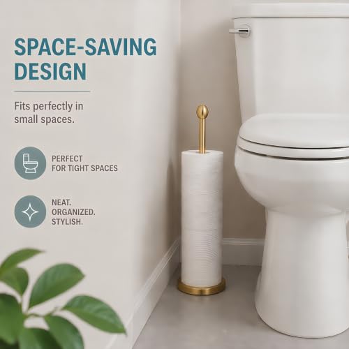 Songtec Gold Toilet Paper Holder Stand with Reserve, Floor Standing Tisse Roll Holder for 4 Rolls, Compact Design Bathroom Toilet Paper Storage - Gold - color: Gold