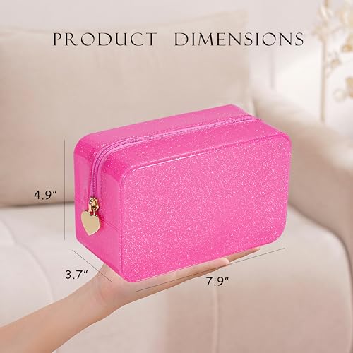RSRSLEII Stardust Twinkle Jelly Travel Makeup & Toiletry Bag, Waterproof PVC Cosmetic Bag/Case for Women，Zipper SPF Beach Bag for Sunscreen Skincare and Daily Essentials (02Hot Pink) - color: 02Hot Pink