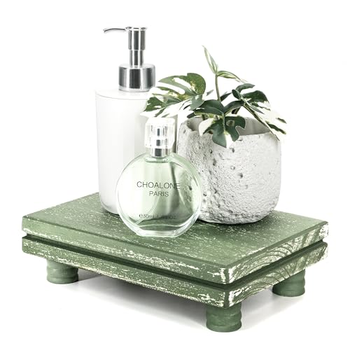 EOSAHR Rustic Wooden Risers Display Stands for Rustic Farmhouse Decor – Wood Pedestal Stand as Perfume Stand & Wood Cake Stand - Ideal for Bathroom Decor (Green) - color: Green