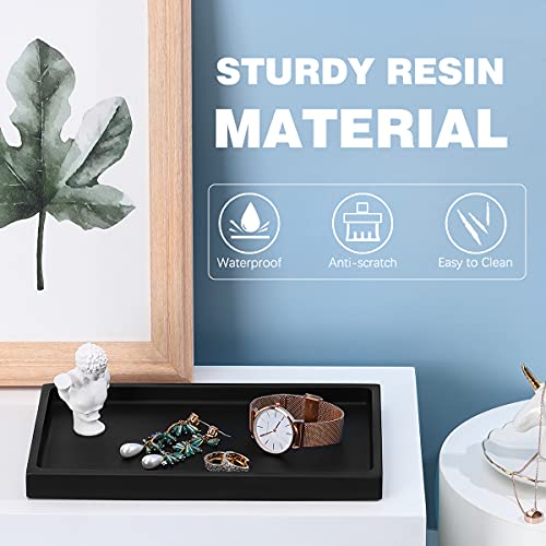 Emibele Bathroom Vanity Tray Countertop, 10" Rectangular Marble Resin Tray | Dresser Kitchen Sink Tray, for Jewelry Cosmetic Perfume Soap Candle, Lightweight Waterproof Tray, Medium, Matte Black - color: Matte Black, size: 10" x 6.1" x 0.8"