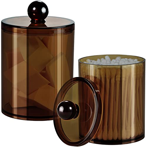 SheeChung 2 Pack Acrylic Qtip Holder,Amber Canister Apothecary Jars with Lids,10oz Qtip Dispenser Bathroom Set,Clear Plastic Vanity Storage Canisters for Cotton Swabs,Balls,Pads - size: 2 pack 10 oz