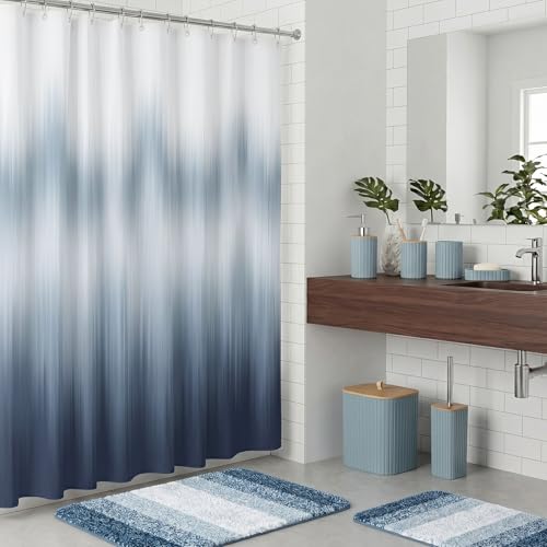 Bathroom Accessories Set - Bathroom Set with Shower Curtain and No Slip Rugs, Trash Can, Toilet Brush Holder Set, Soap Dispenser & Bath Towels - Stylish Bath Decor for Home, Apartment, Blue, 25PCS - color: Blue