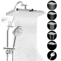 Hibbent cUPC Certified 13'' Shower Head Combo, High Pressure 5 Spray White Rainfall Showerhead, 10 Spray Handheld, All Metal Easy Reach 4-way Diverter Arm with Pause Mode, 71'' Hose and Holder, Chrome - color: White, style: Square 13"
