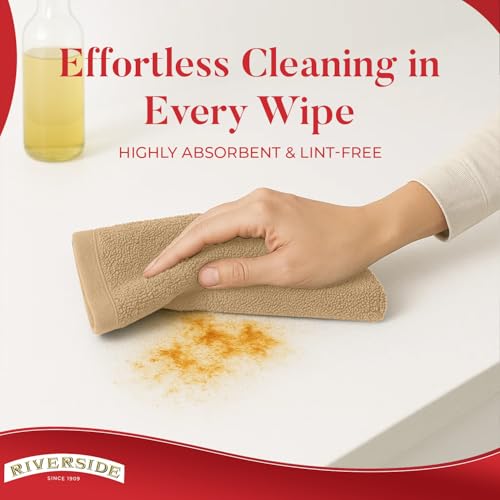 RIVERSIDE Bar Mop Towels Pack of 12, 16x19 Inches, 100% Ring Spun Cotton Terry Cloth Kitchen Towel, Highly Absorbent & Reusable Multipurpose Cleaning Rags for Bathroom, Hotel, Restaurant, Tan - color: Tan, size: Bar Mop (PK 12)