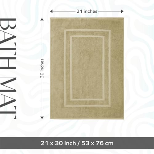 Feather & Stitch 2 Piece Towel Like Bath Mats (30x21 Inch) 100% Cotton Terry Bath Mats, Bathroom Shower Floor Mats [NOT A Bathroom Rug], Soft Absorbent Washable Mats - Linen - color: Linen