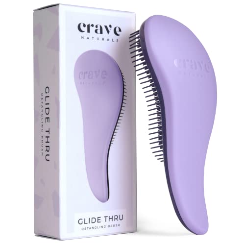 Crave Naturals Glide Thru Hair Brush - Detangler Brush for Curly, Straight, Wet or Dry Hair - Gentle Detangling Brushes for Adults, Kids, Toddlers - Hair Accessories for Women, 7.5x3" - Purple - color: Purple, size: 1 Pack (Regular)